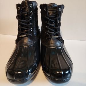 Michael Kors Easton Lace Up Black Duck Boot Boots - Size 8